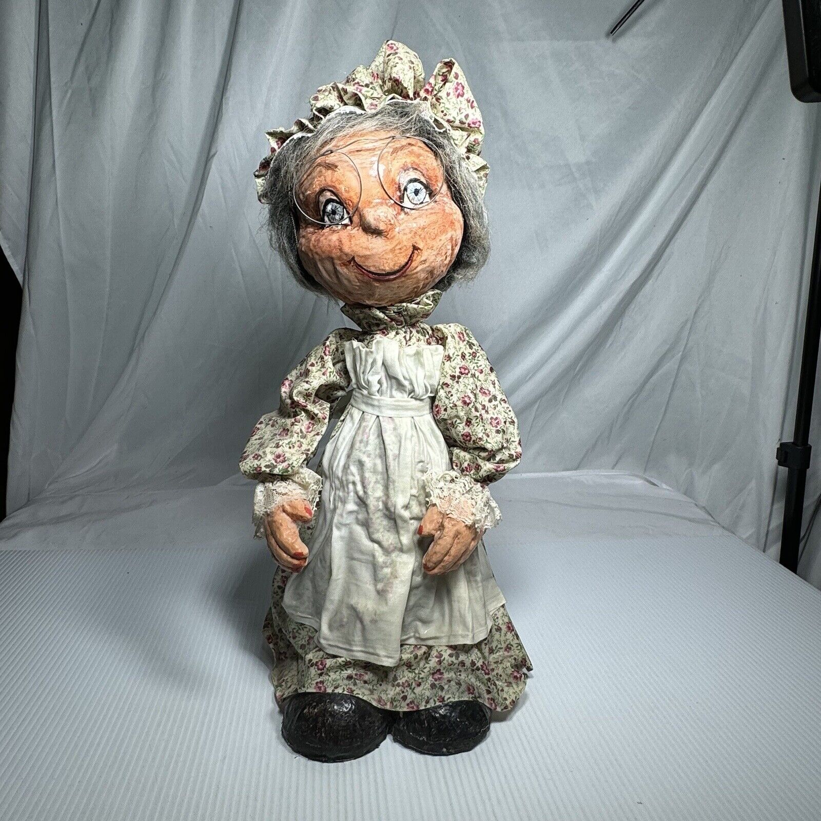 VTG Dip N Drape Paper Mache Folk Art Doll Statue Grandma 18” Handmade Craft