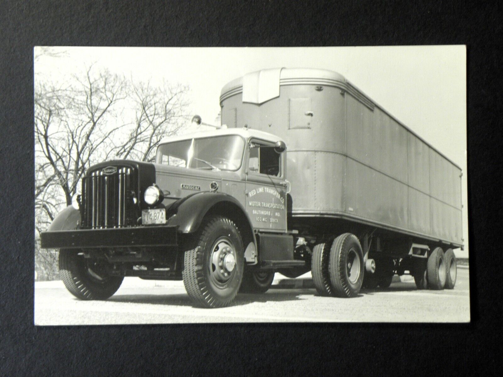 AUTOCAR TRUCK- RED LINE TRANSFER- REAL PHOTO ADVERTISEMENT CARD-POSTMARK 1951