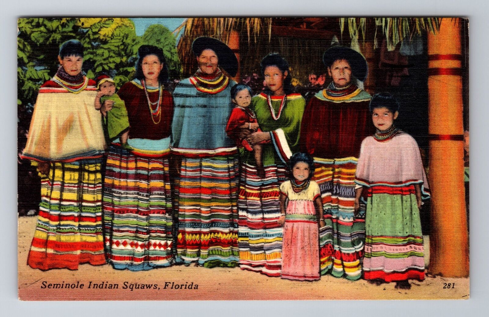 Miami FL-Florida, Colorful Wear Seminole Indian Women, Vintage c1962 Postcard