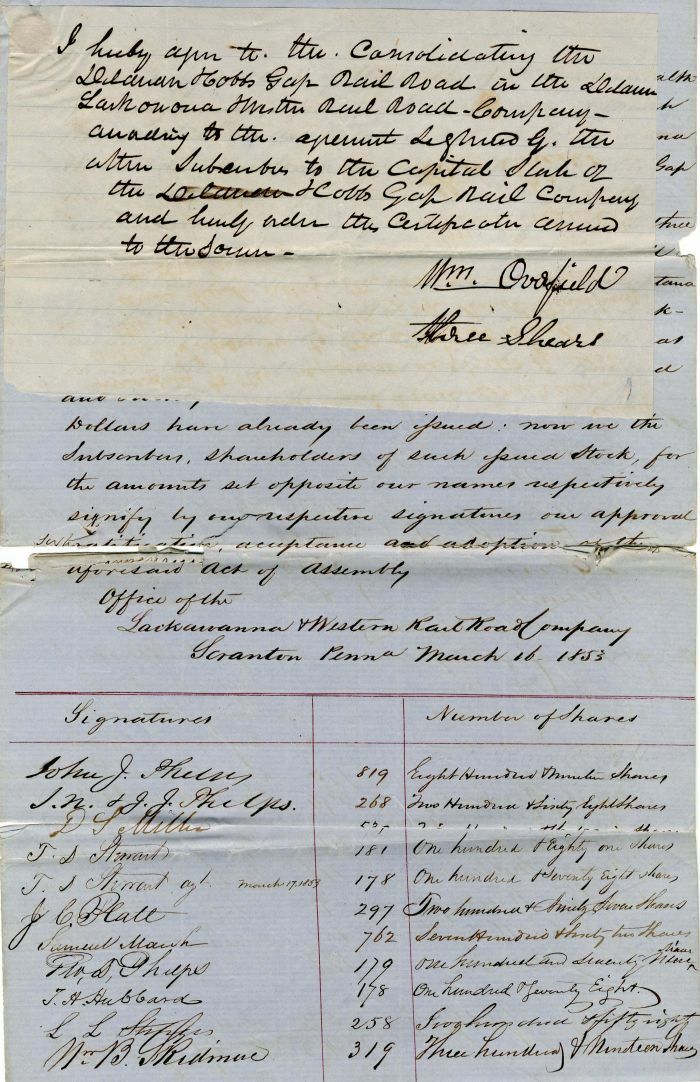Document signed by William E. Dodge, Willard Parker and several Phelps - Autogra