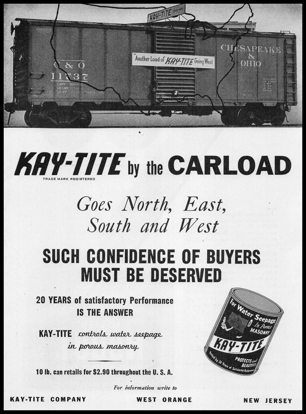 1947 Kay-Tite West Orange New Jersey Chesapeake Ohio Railroad Car Photo Print Ad