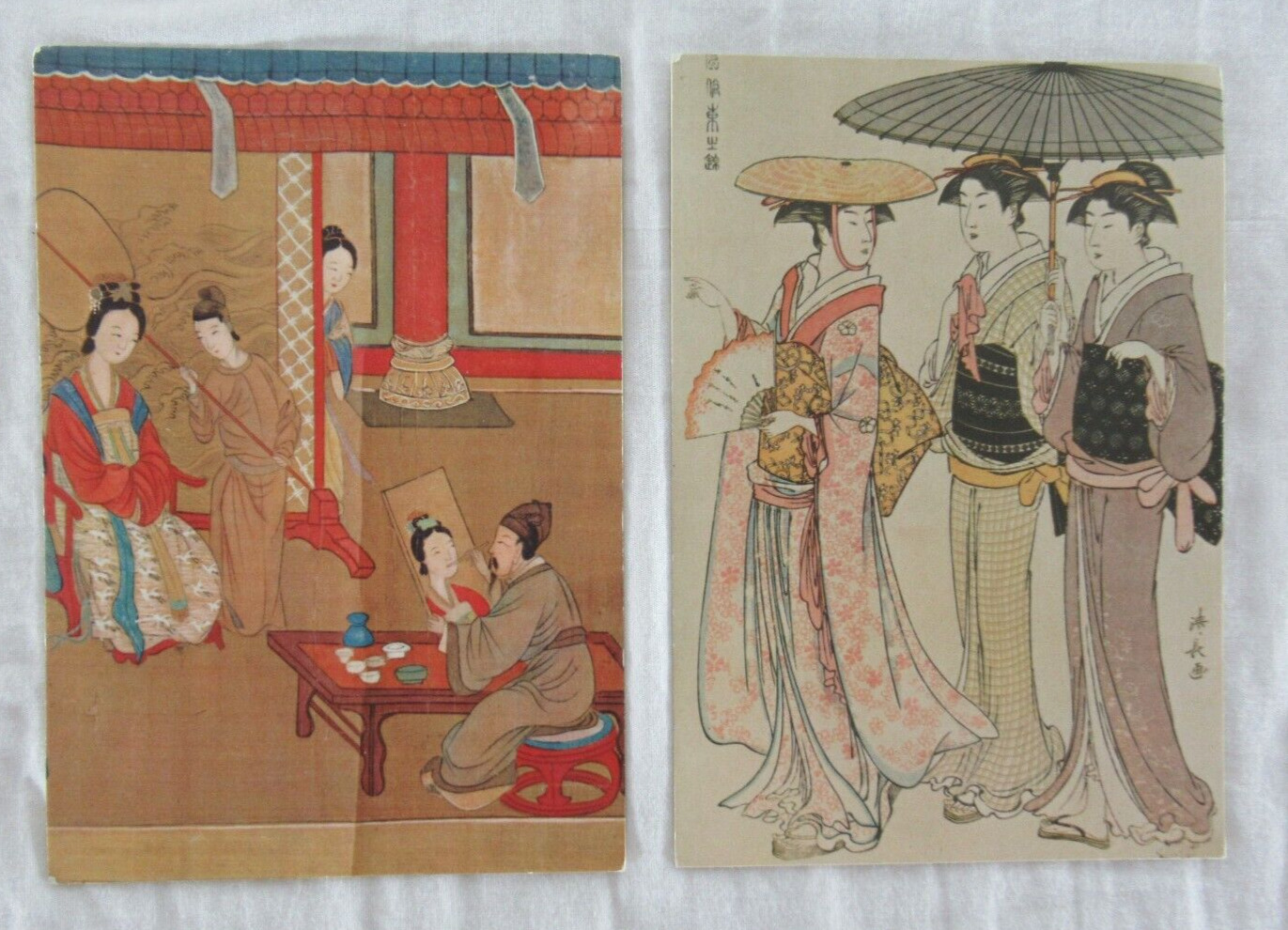 Asian Postcards Ming Dynasty #133 & Kiyonaga #115 Mixed Lot of 2 UNUSED Vintage