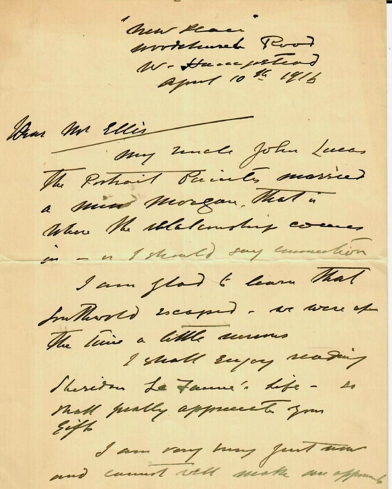 RARE “Renowned Painter” John Seymour Lucas Hand Written Letter Dated 1916