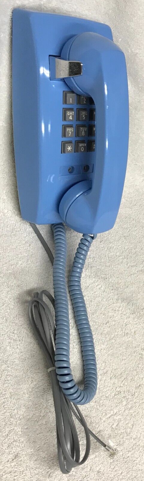 Vintage 1970s WESTERN ELECTRIC 2554BM BLUE Push Button Dial Wall Mount Telephone