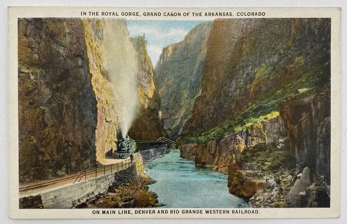 Postcard CO Royal Gorge Grand Canon Denver & Rio Grande RR Arkansas Colorado
