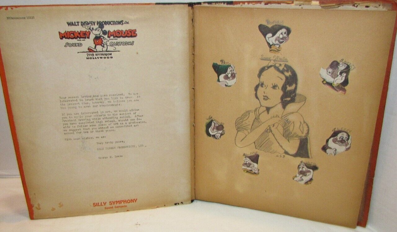 1938 Snow White Scrapbook w/ letter from Walt Disney Hyperion Studio 
