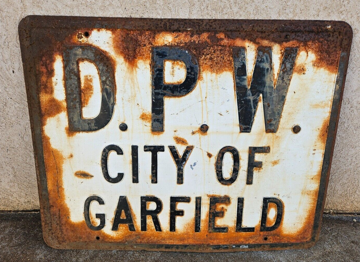 VINTAGE New Jersey DPW City Of Garfield Highway Roadway Highway Sign Embossed