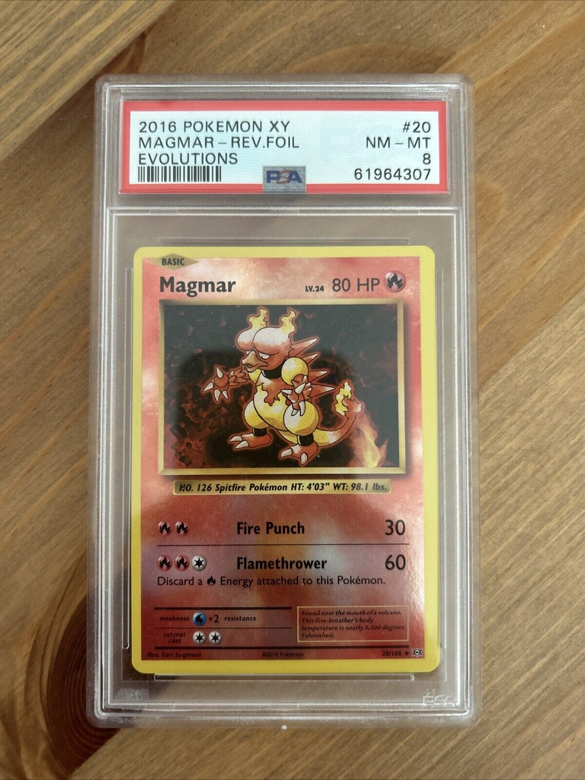 PSA 8 Pokemon Card Magmar 20/108 Evolutions Reverse Holo