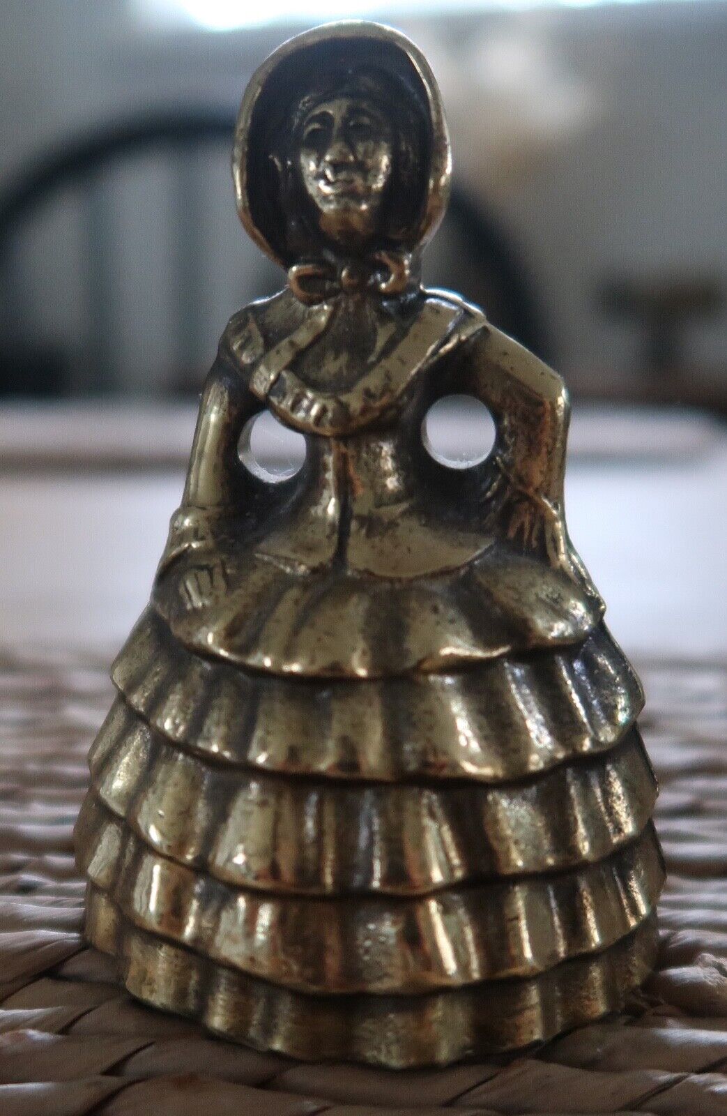 Antique Brass Table Bell Lady In Dress 3 1/2\