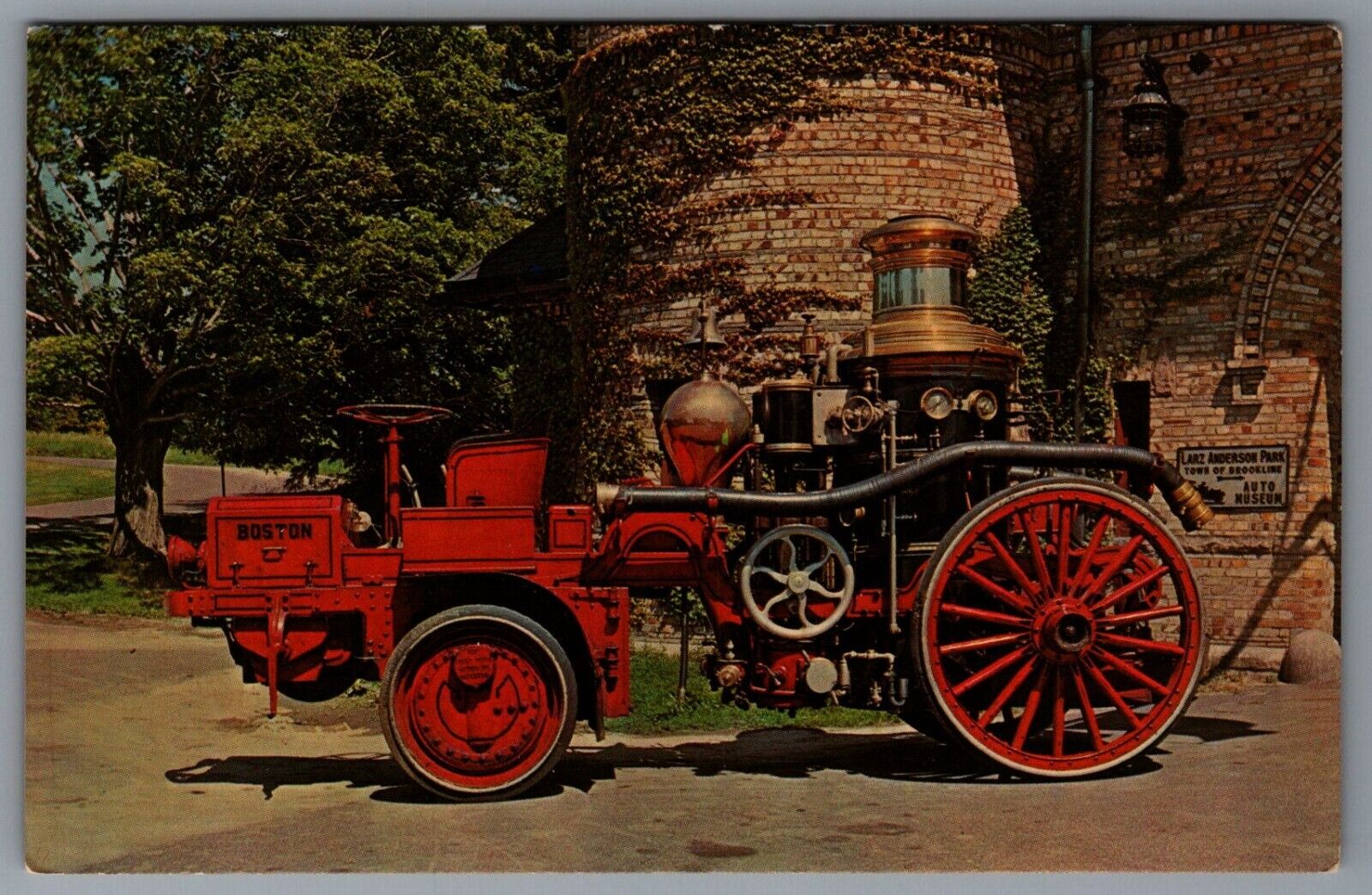 Postcard Amoskeag Steam Pumper Antique Auto Museum Brookline Massachusetts