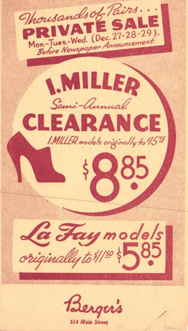 1920 ADVERTISING PC POST-XMAS PRIVATE SALE I MILLER SHOES L L BERGER BUFFALO NY