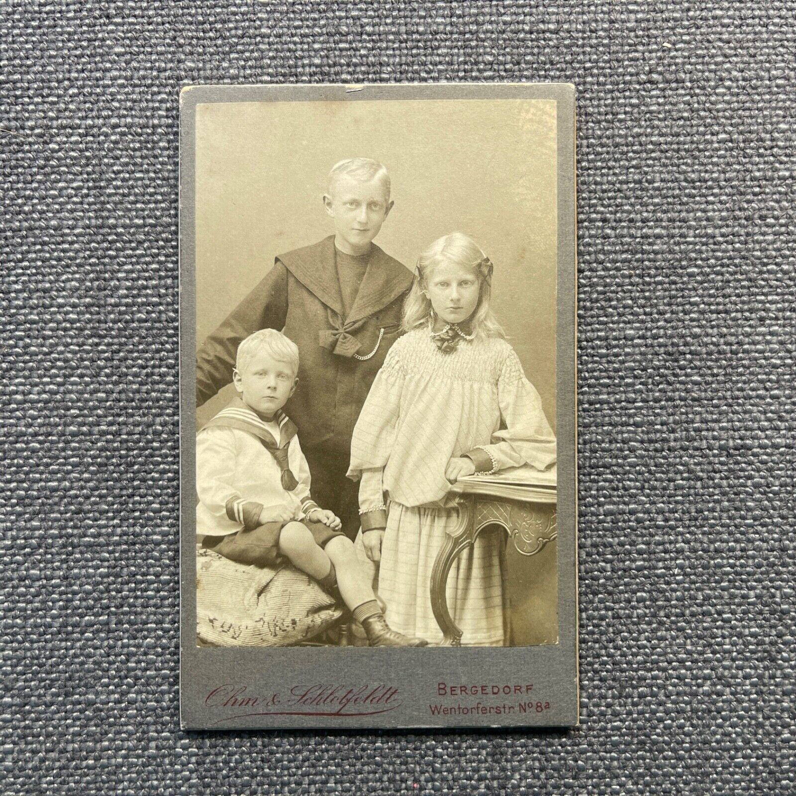 CDV Photo Antique Portrait Group Girl in Dress and Boys in Sailor Suits Germany