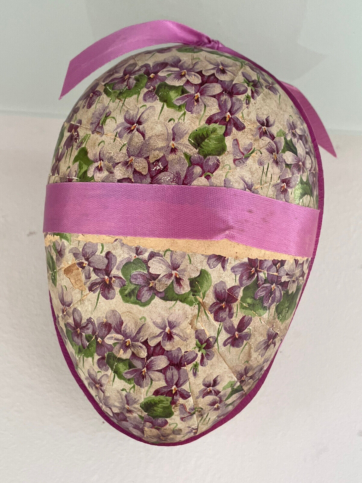 Antique Vintage German EASTER EGG Violets Paper Mache Candy Container GERMANY