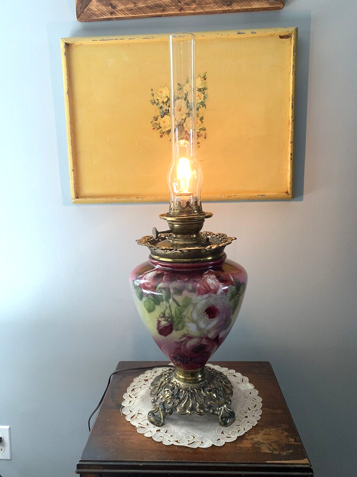 Antique Success Electrified Oil Lamp