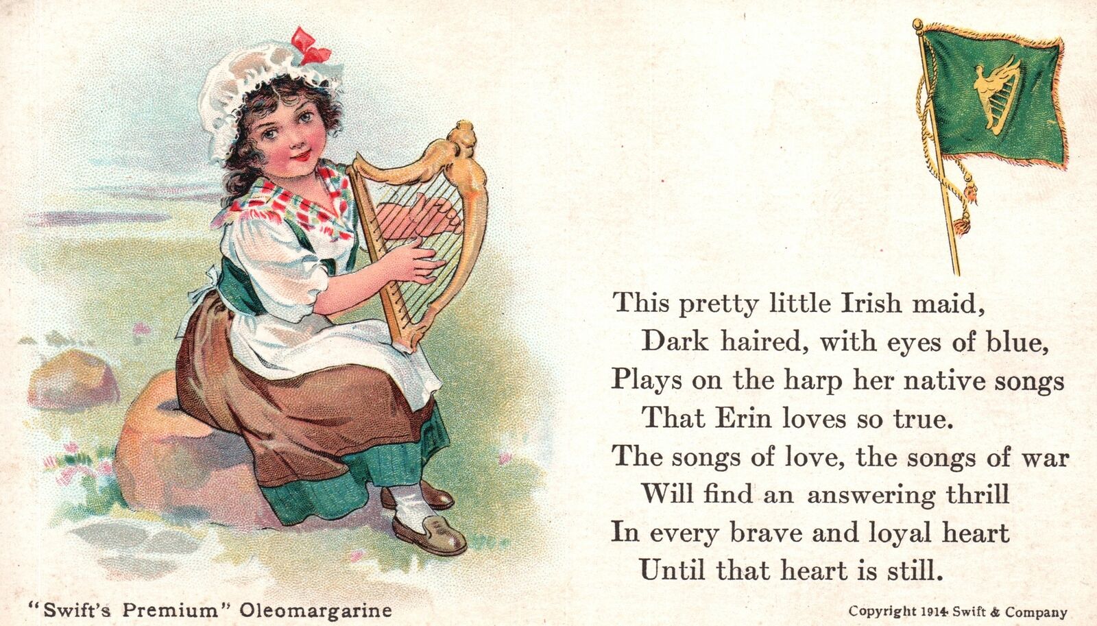 Vintage Postcard 1910's Swift's Premium Oleomargarine This Pretty Little Irish