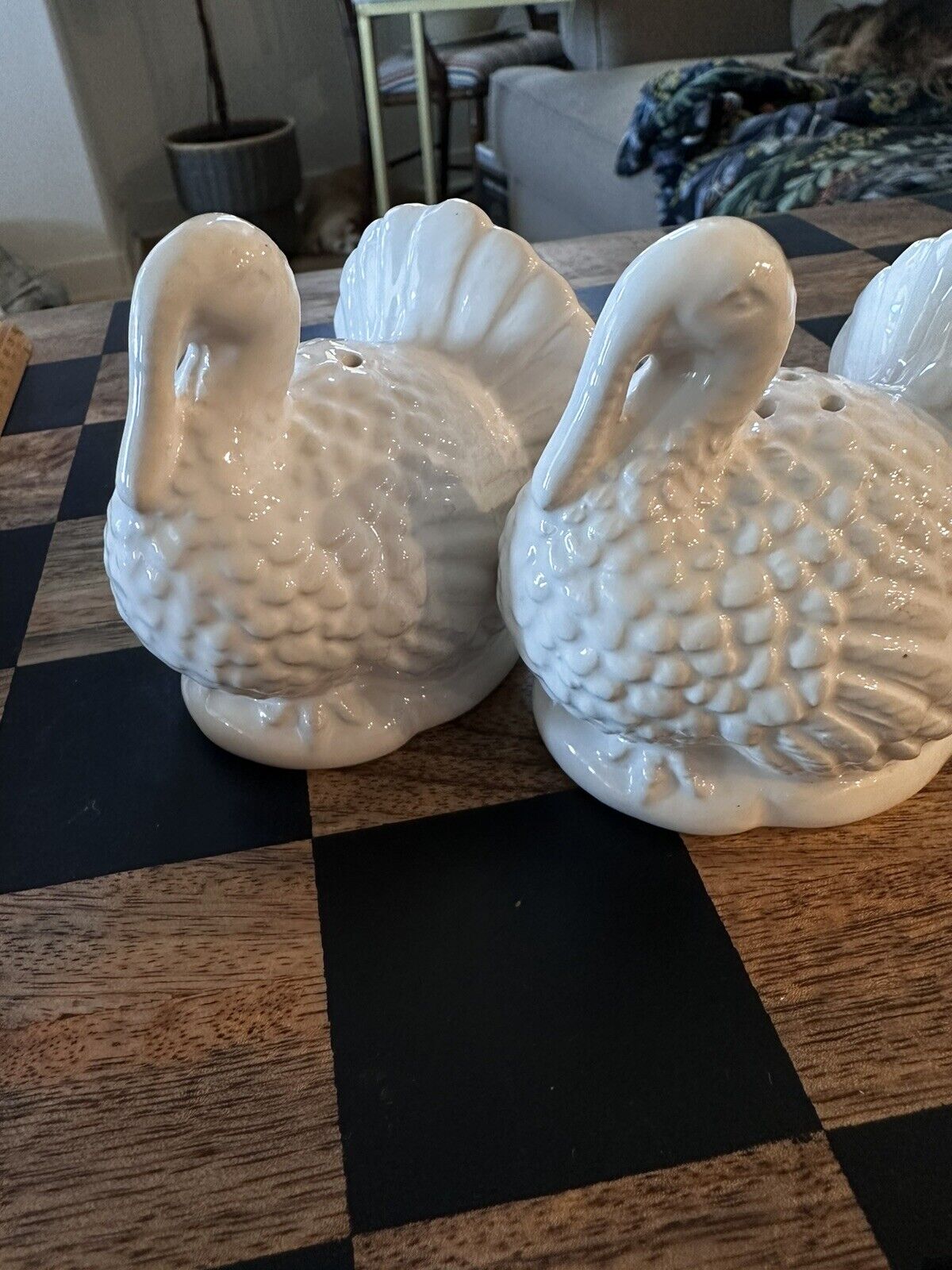Ceramic Set of White Turkey Salt and Pepper Shakers