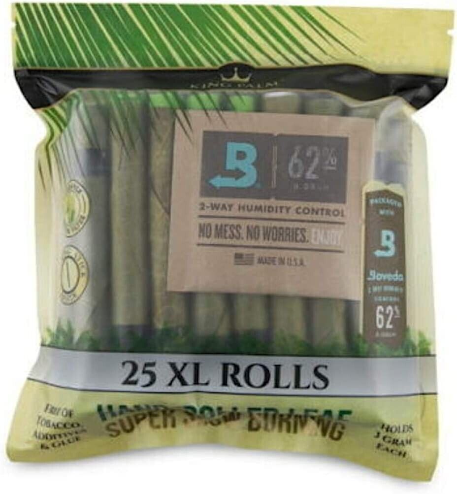 King Palm | XL Size | Natural | Organic Prerolled Palm Leafs | 25 Rolls
