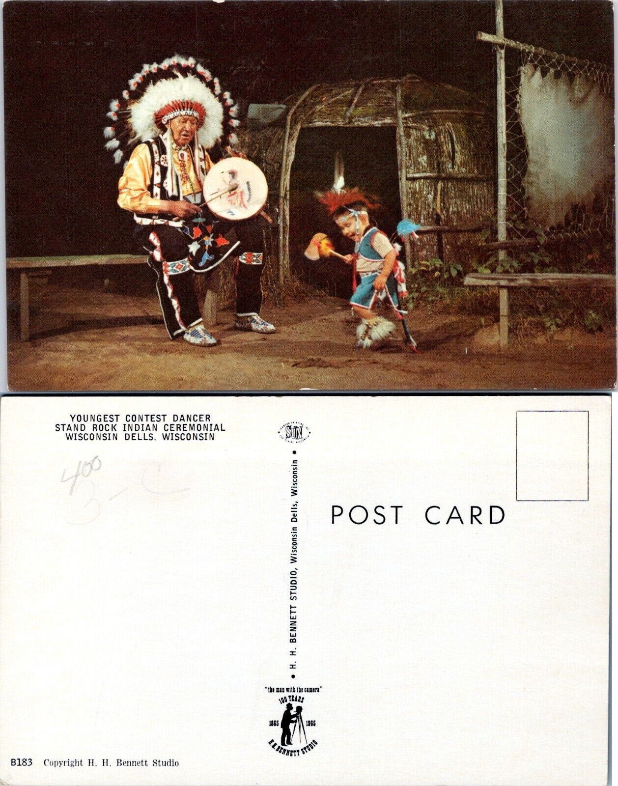 USA Wisconsin Dells Stand Rock Native American Youngest Contest Dance Postcard