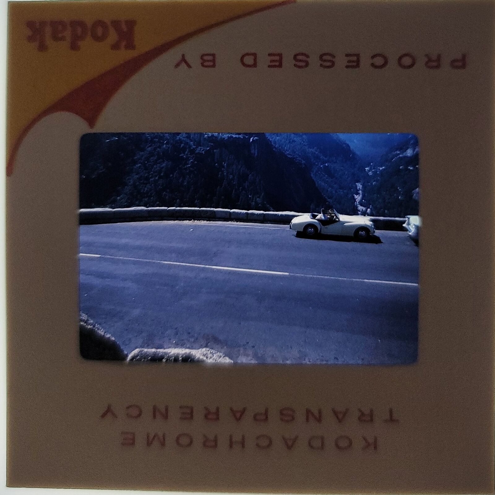 1950s Kodachrome Slide Convertible Car on Mountain Road