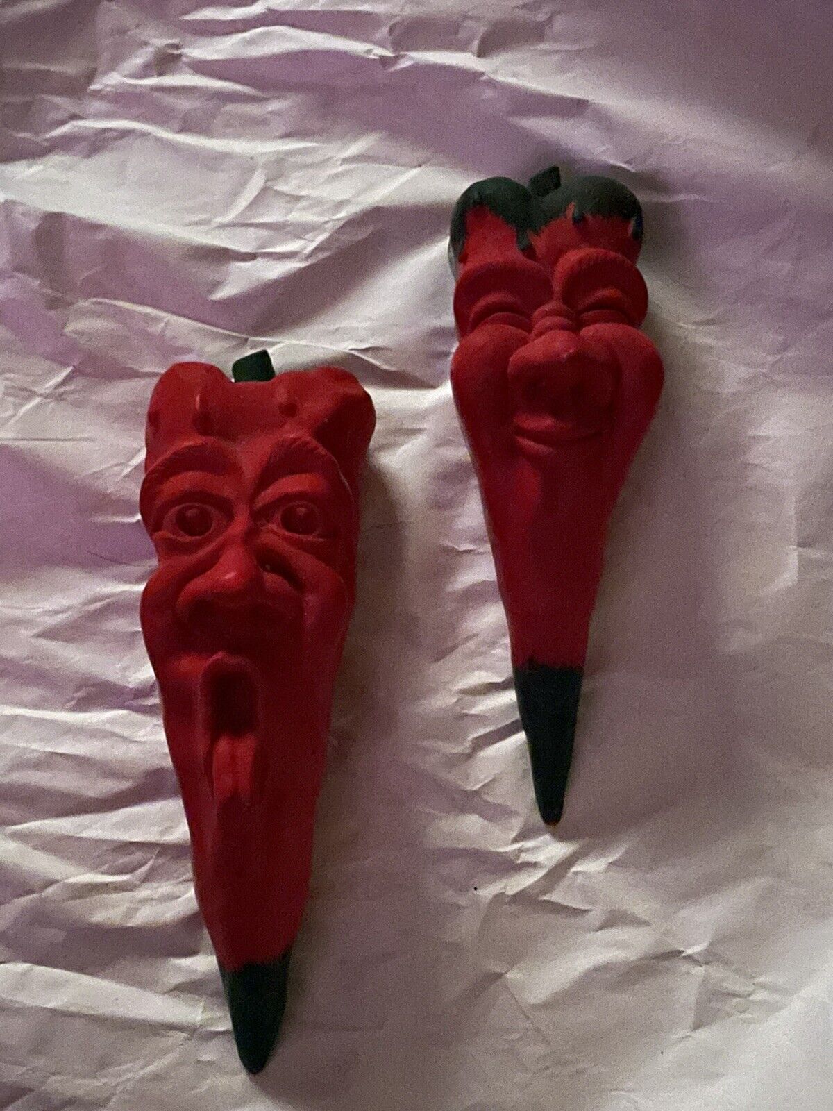 R Vandamme 1996 Red Chili Peppers Ceramic Anthropomorphic Faces Signed Wall Art