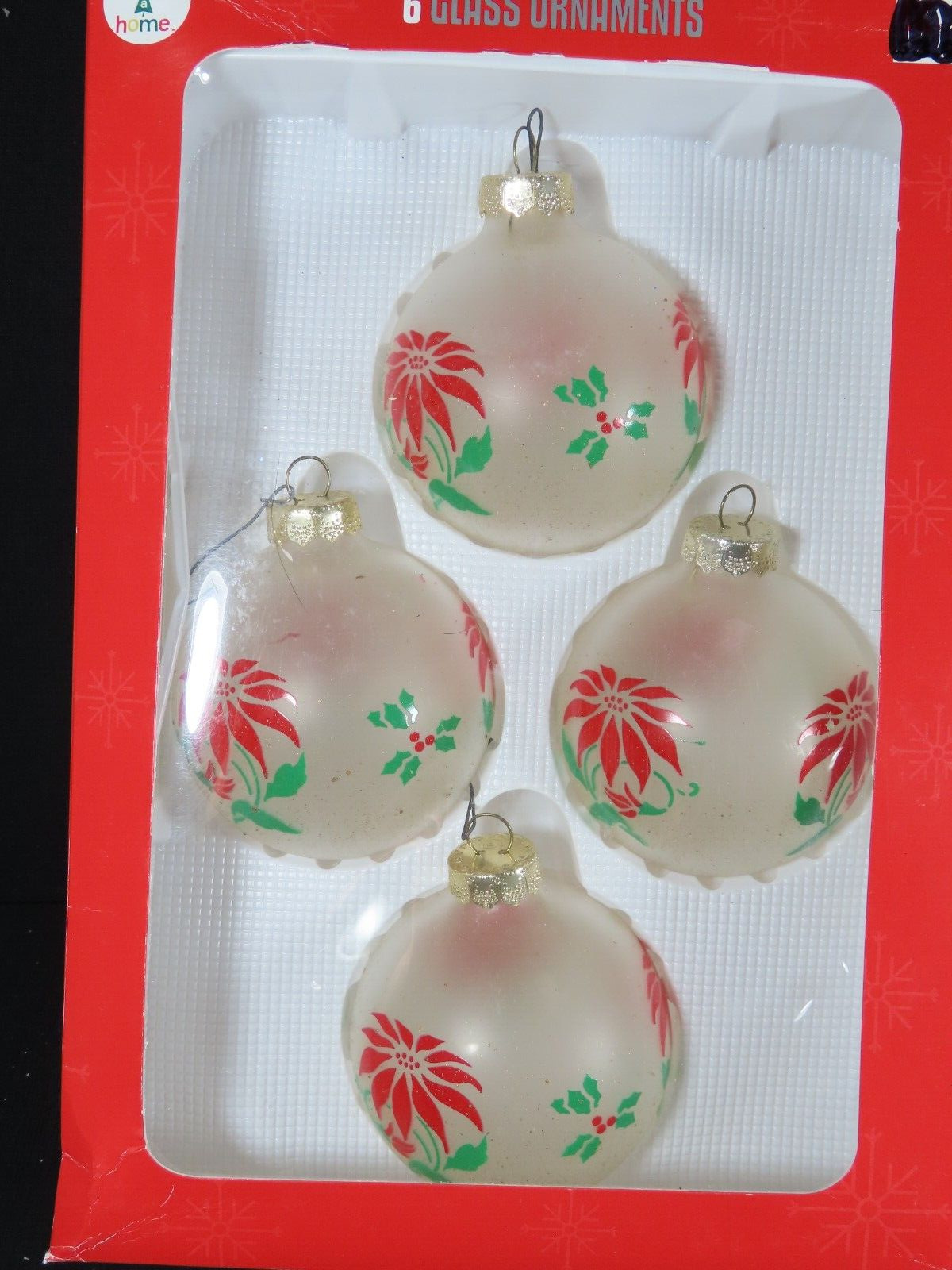 Lot 4 Blown Glass Christmas Ornaments Poinsettia \