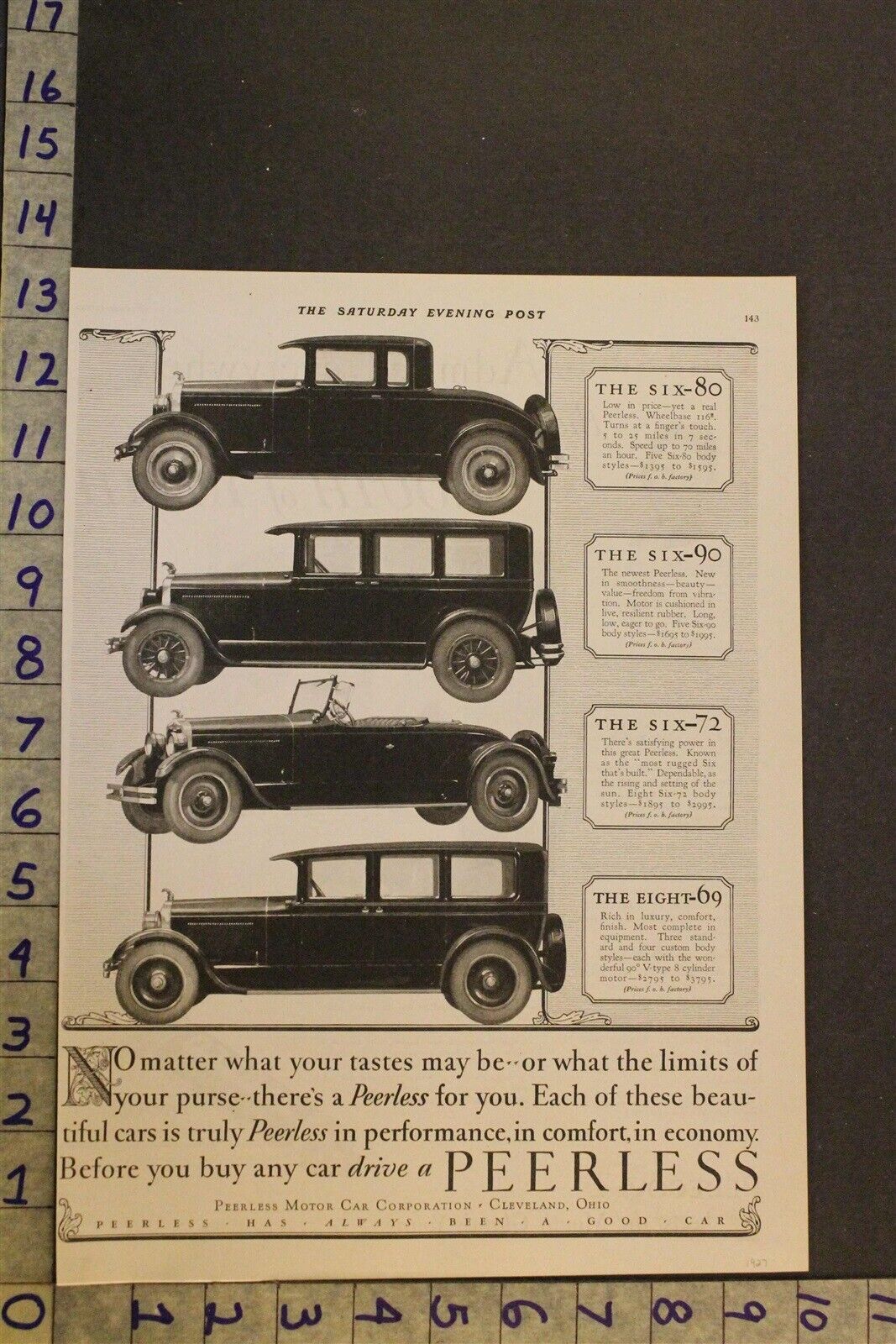 1927 PEERLESS SIX-80 90 72 69 COUPE SEDAN ROADSTER CLEVELAND CAR AUTO ADUD07