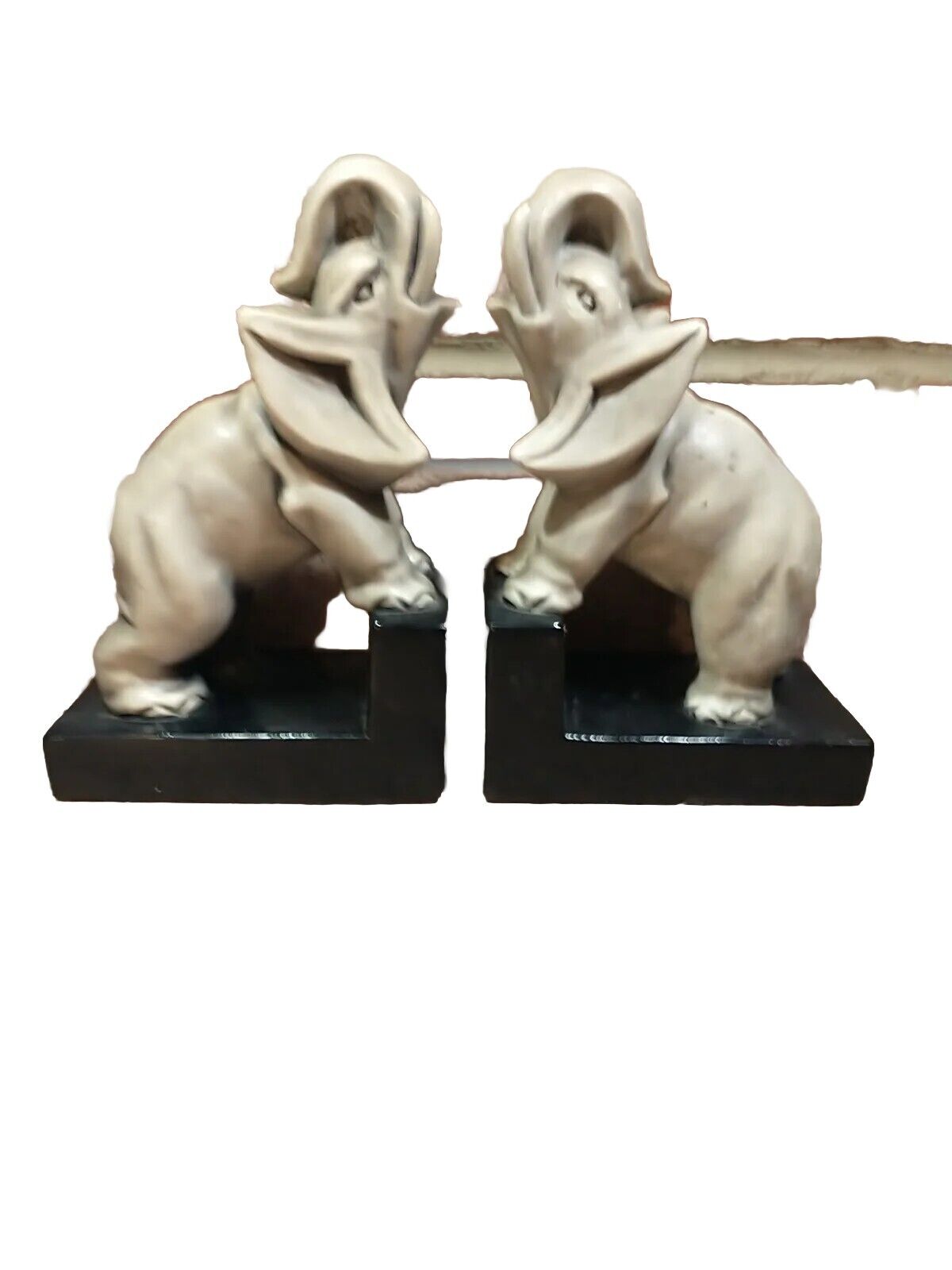 Atq Vtg Gray Trunk Up Ceramic Elephant Bookends Set Of Two