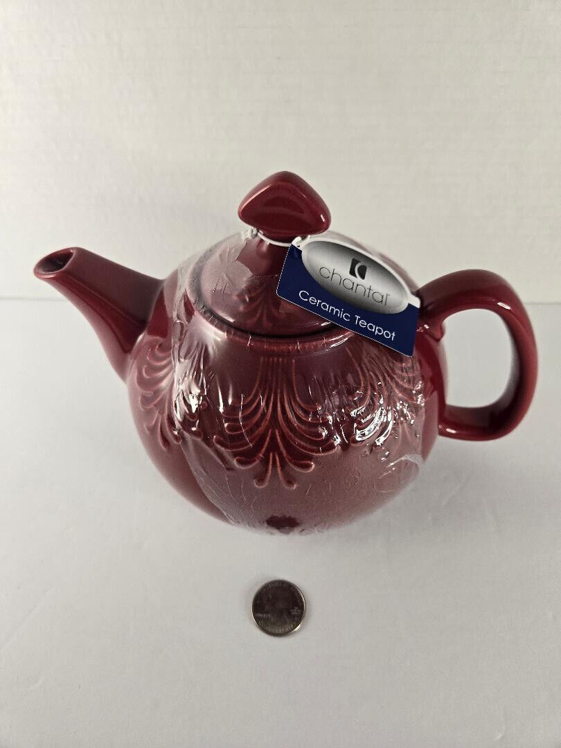 Chantal Talavera Collection Teapot Red Ceramic Embossed Design 2009
