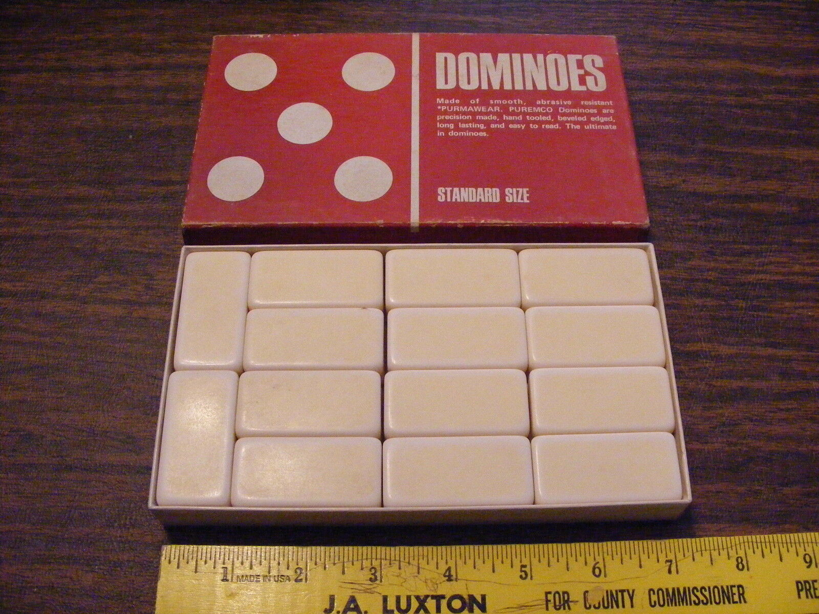 Vintage Puremco White Dominoes Original Box