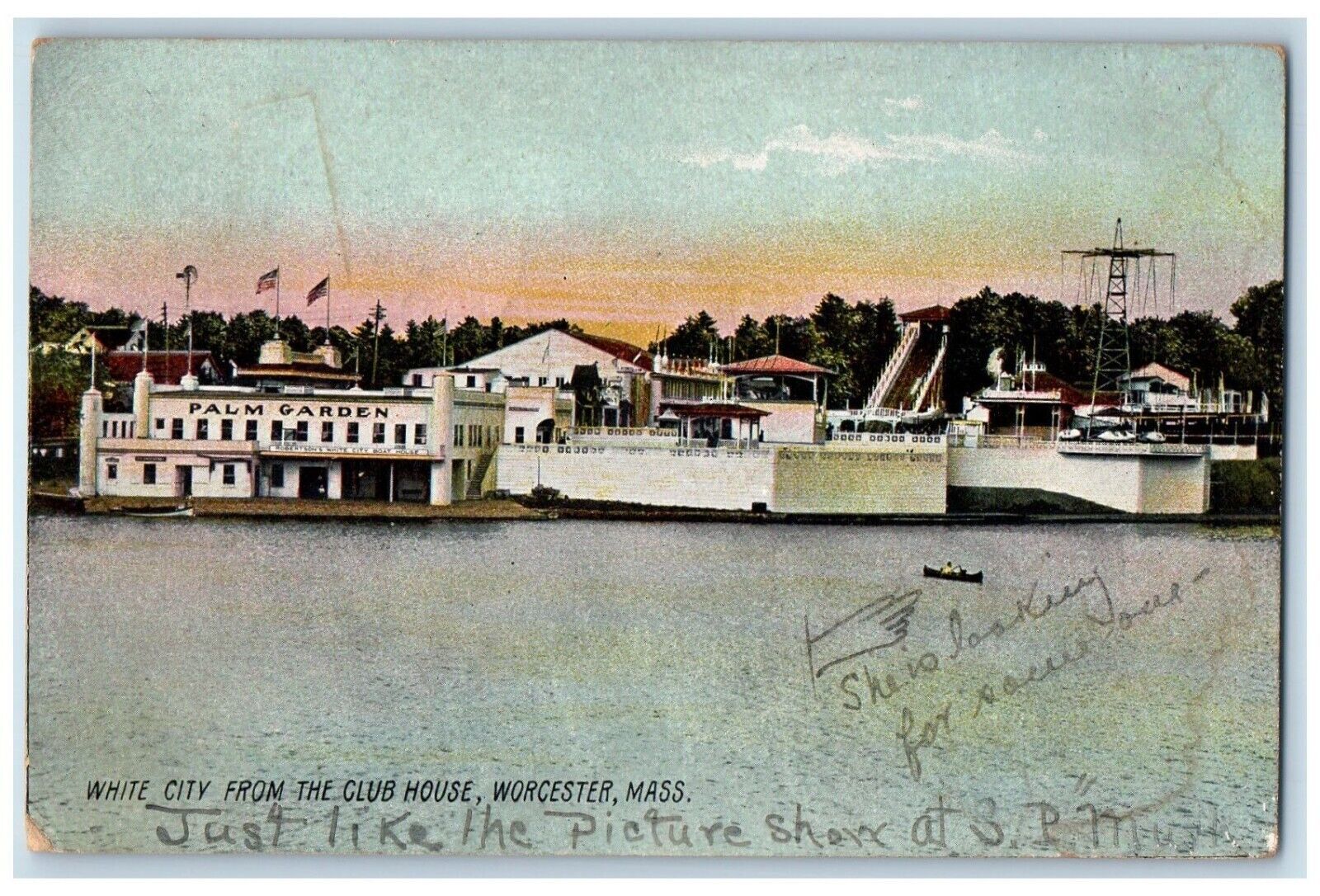 1909 White City From The Club House Palm Garden Worcester MA Rutland Postcard