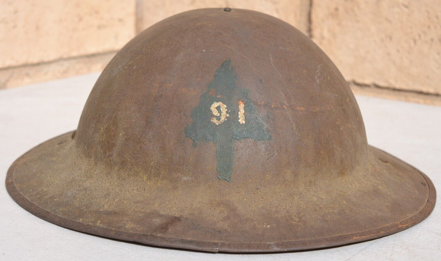 US ARMY WWI US AEF 91st INFANTRY DIVISION HELMET BRITISH MADE GREAT ORIGINAL 