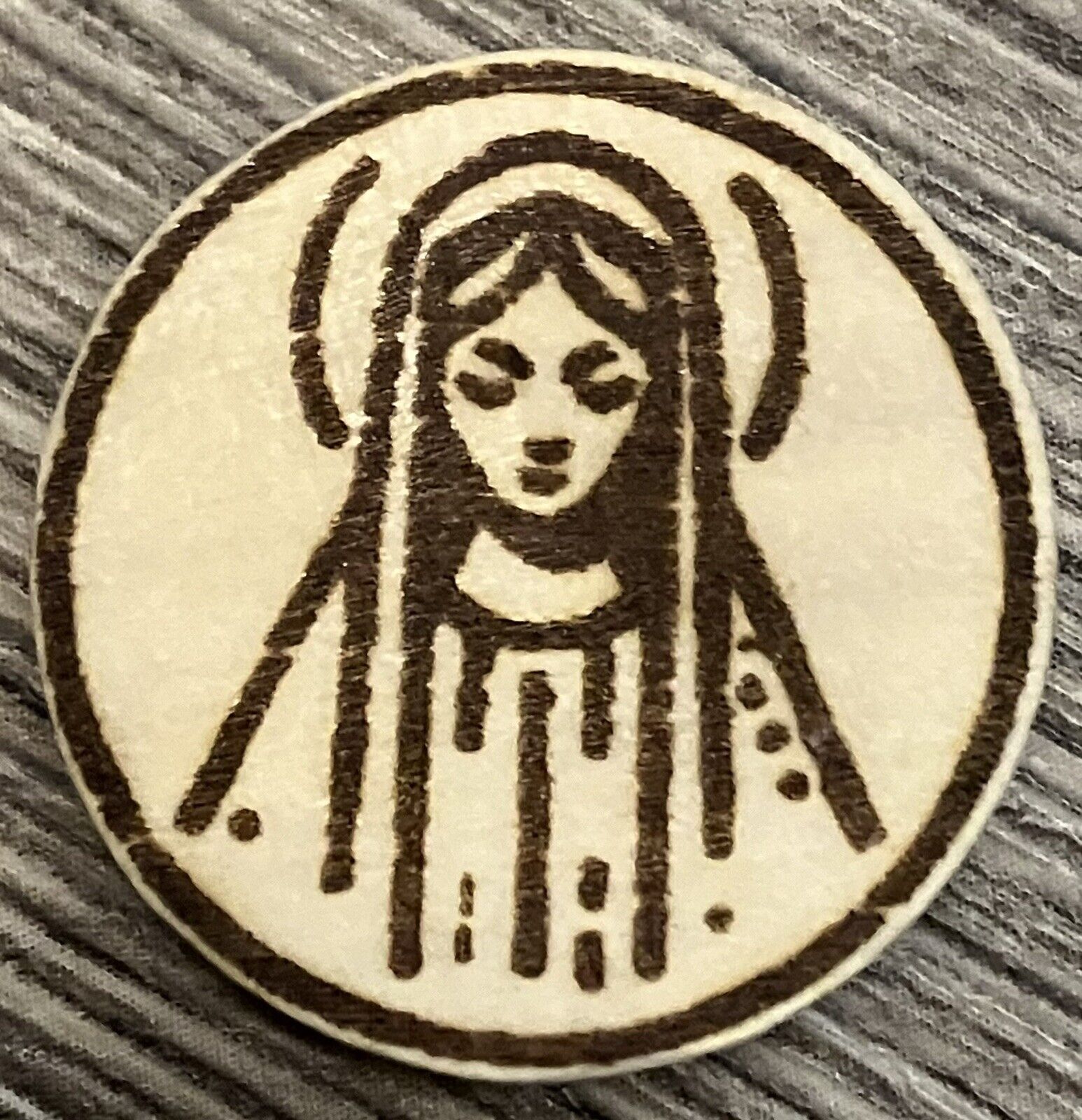 Wooden Coin Token Icon - Virgin Mary - Vatican  - Catholic