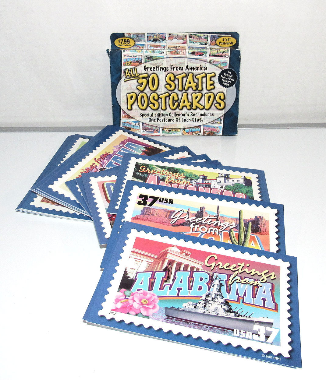 50 State Postcards Stamp Image 4” x 6” Original Box Complete Set