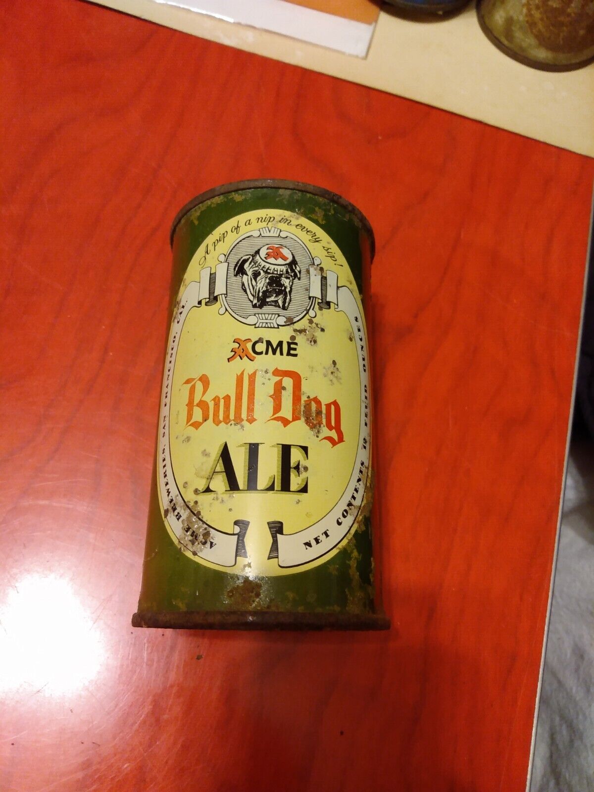 12oz acme bull dog ale beer flat top beer can  solid can #3