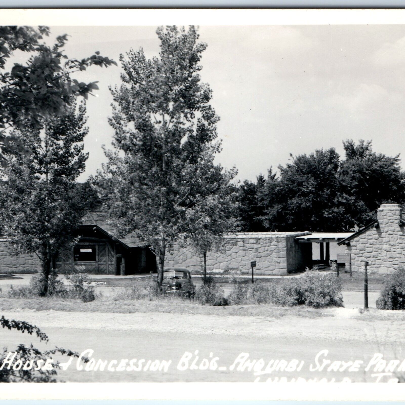 c1950s Indianola, IA RPPC Ahquabi State Park Bath House Concession Building A107