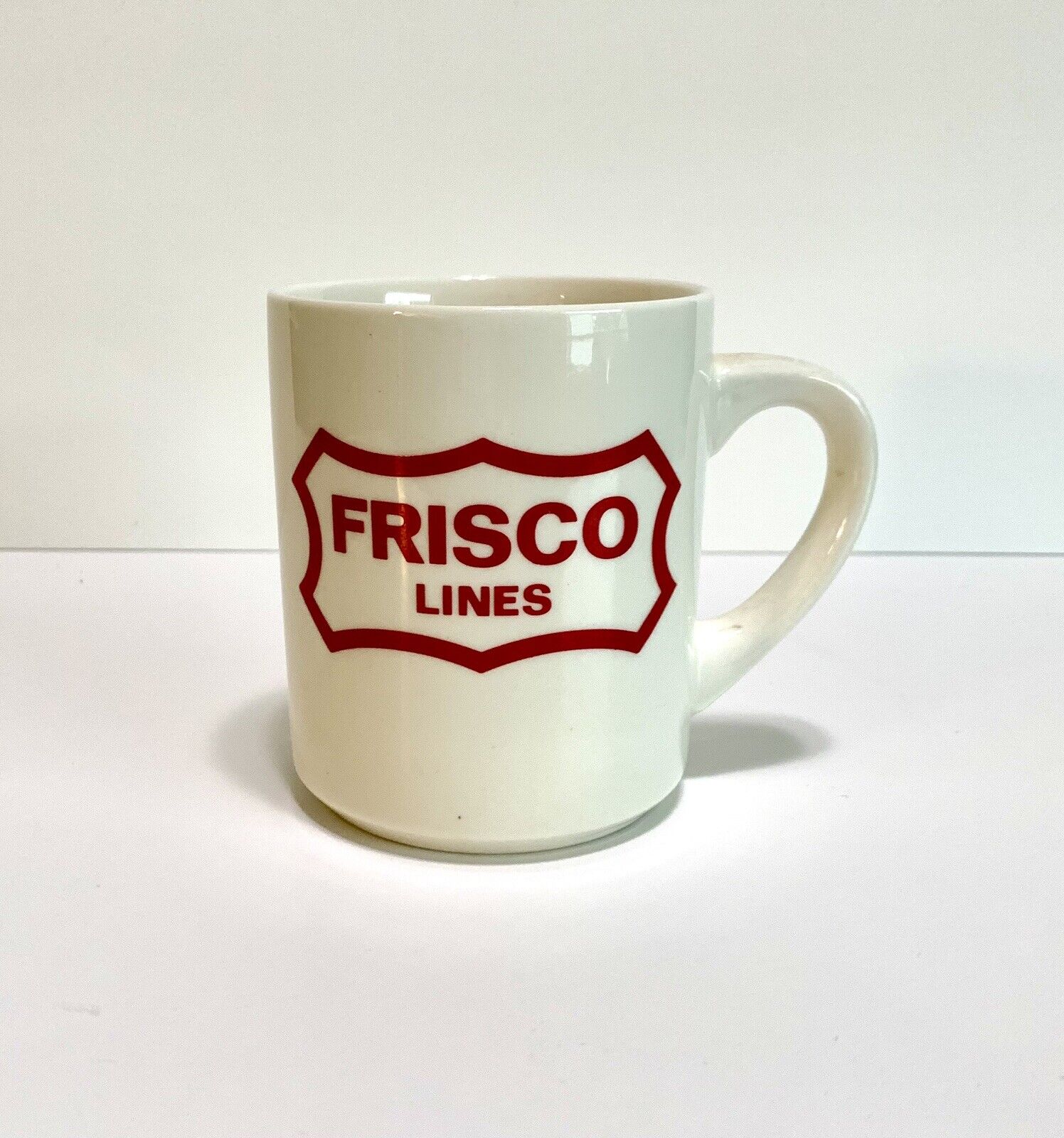 Vintage Frisco Lines Railway Railroad RR Red Logo White Porcelain Coffee Cup Mug