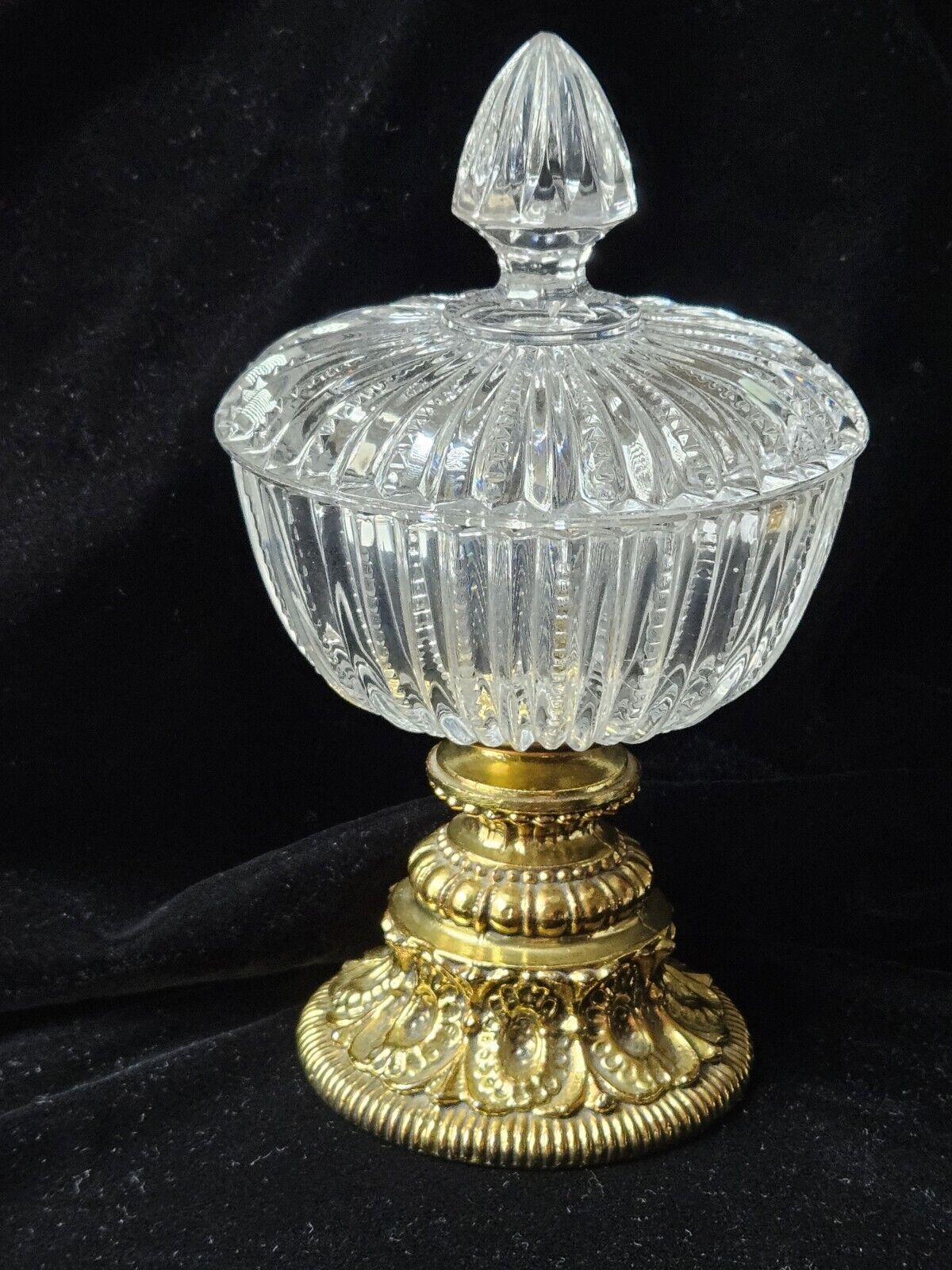 Vintage Crystal Pedestal Lidded Candy Trinket Dish MCM Hollywood Regency Style