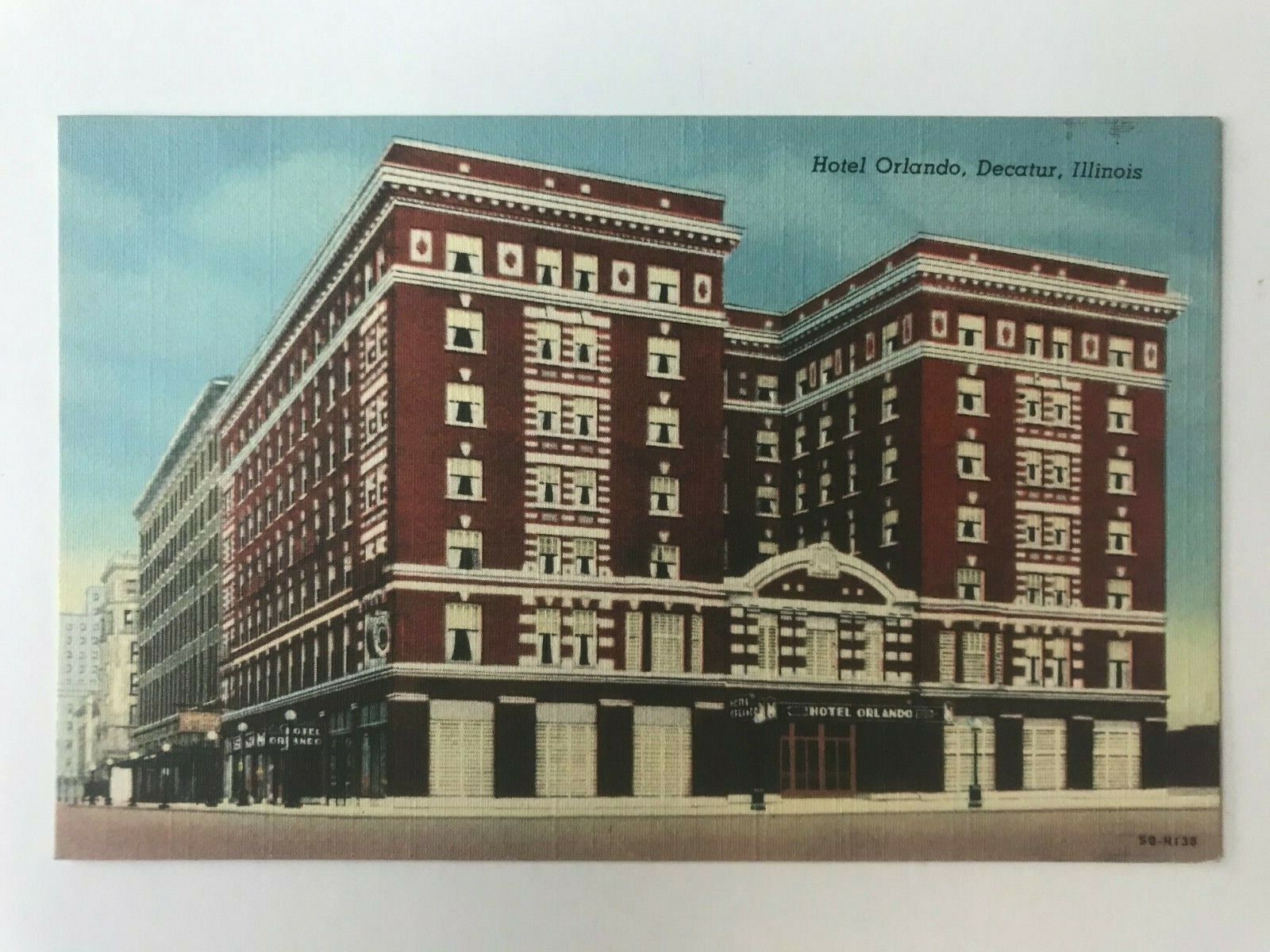 Postcard IL Decatur Hotel Orlando Street View c1930's