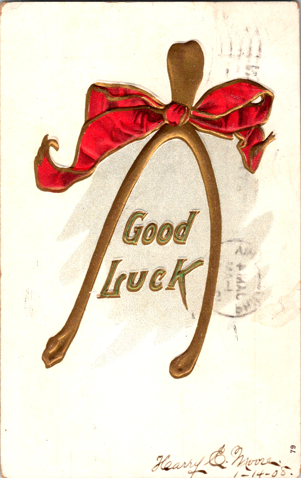 Vintage C. 1908 Christmas Holiday Thanksgiving Turkey Wishbone Red Bow Postcard 