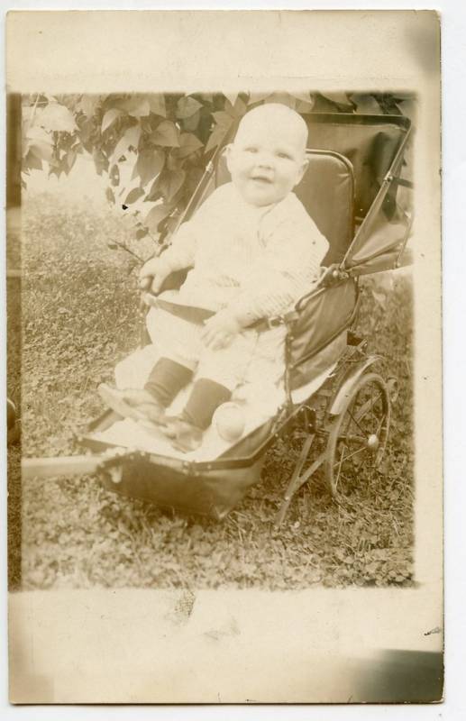 RPPC-Real Photo Postcard-Thad Stetson-Baby in Stroller-10 Months-24 Pounds-1915