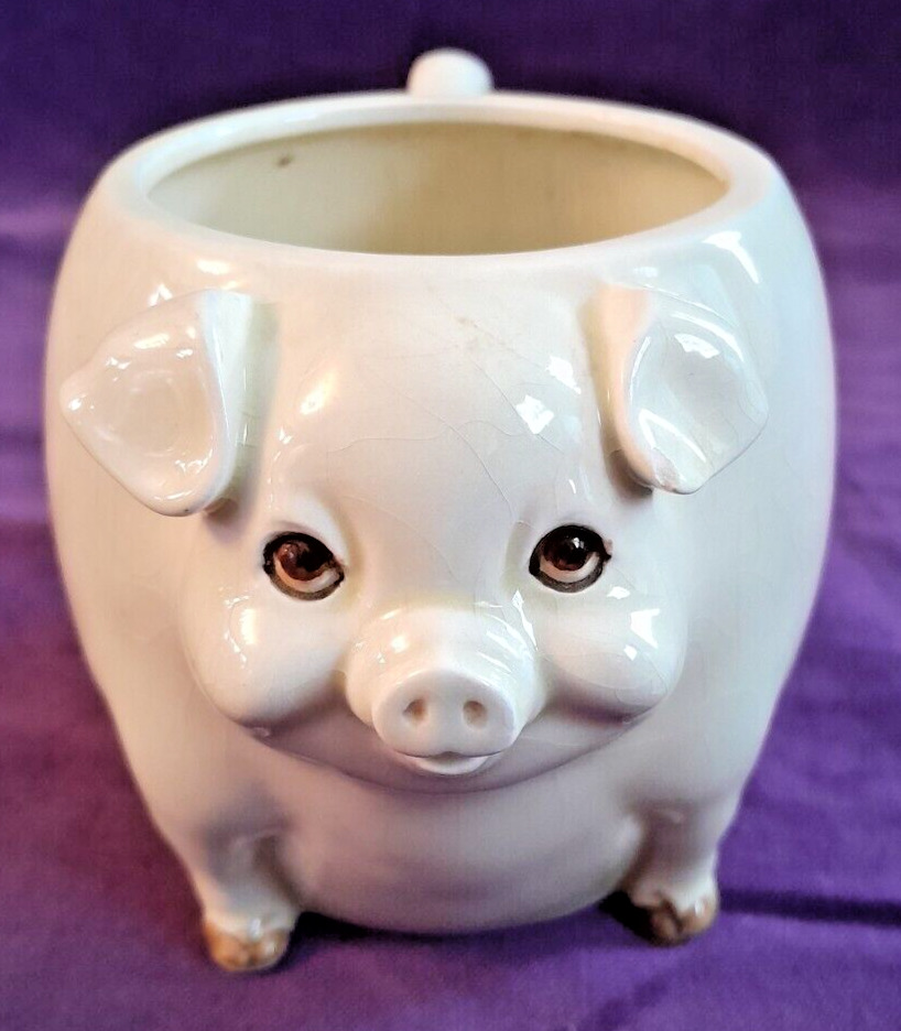 Vintage Quon Quon Japan Ceramic Pig Mug Planter 1980