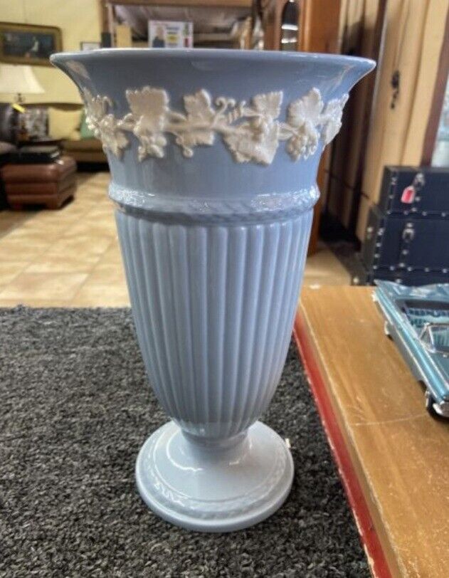 1950 Wedgewood Blue Vase Glazed Ceramic Vintage Glazed Beautiful Decor Floral