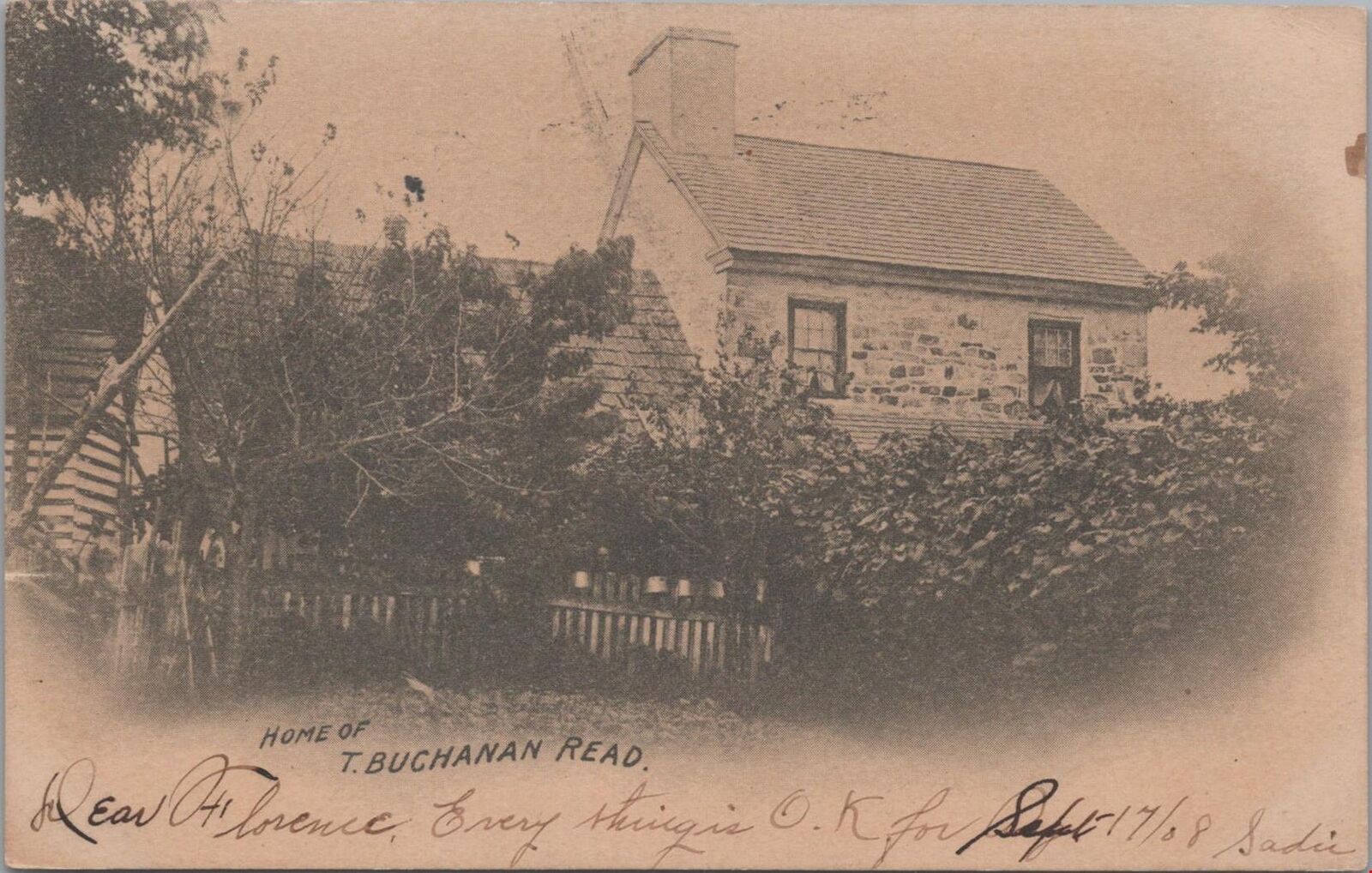 Postcard Home T Buchanan Read Downingtown Chester County PA 