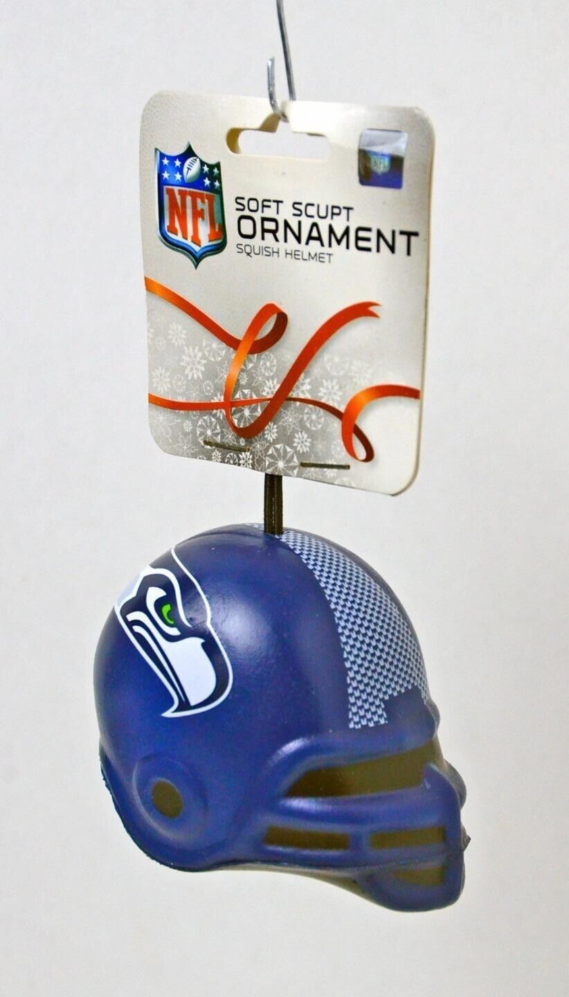 SEATTLE SEAHAWKS NFL SOFT SCULPT SQUISH HELMET CHRISTMAS ORNAMENT  WITH LOGO NEW
