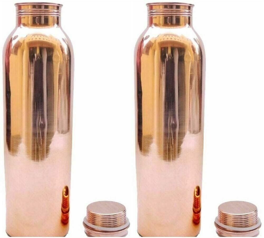 Handmade 100% Copper Hammered Pcs Water Bottle Natural Health Benifit Set of 2
