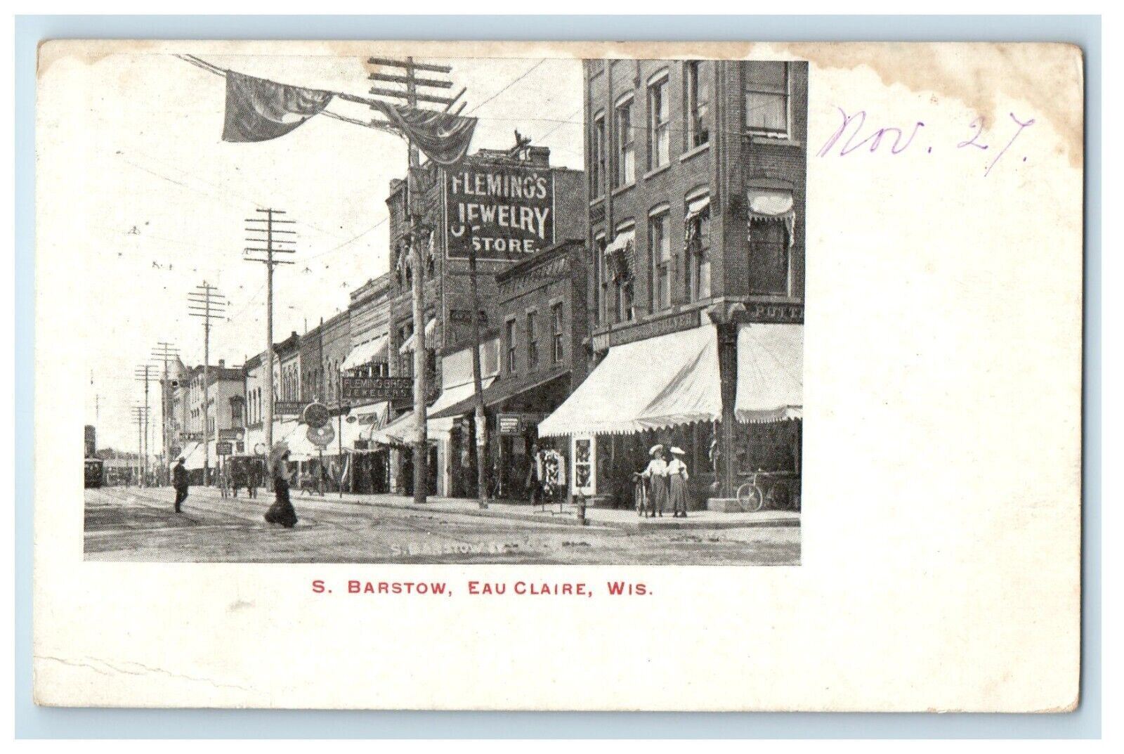 c1905 S. Barstow Fleming\'s Jewelry Store Eau Claire Wisconsin WI Postcard