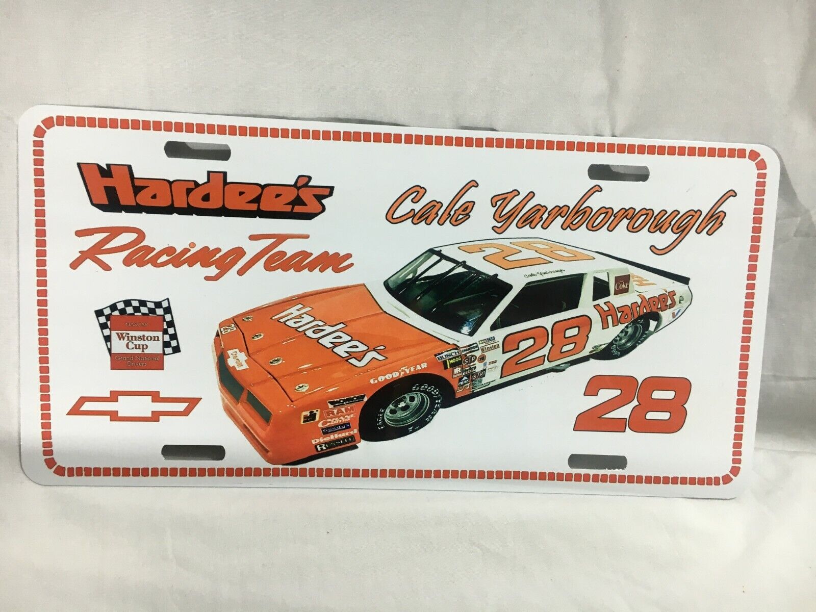 RETRO hardees Racing Team CALE YARBOROUGH License Plate 28 Chevrolet 1980s 