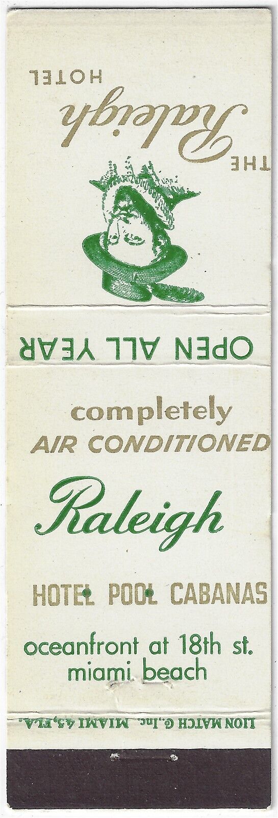 The Raleigh Hotel Miami Beach Date 1953-54 FS Empty Matchcover