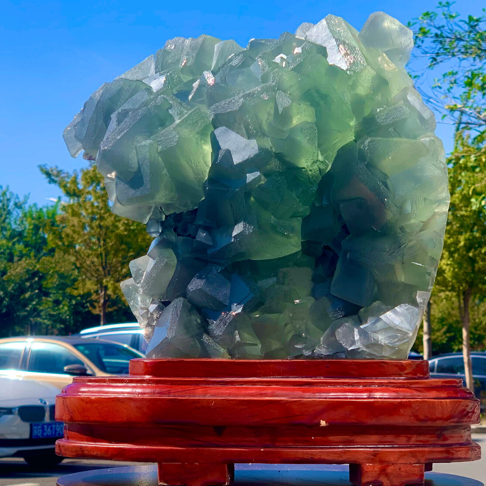 27.5LB Rare Transparent Green Cube Fluorite Mineral Crystal Specimen/China