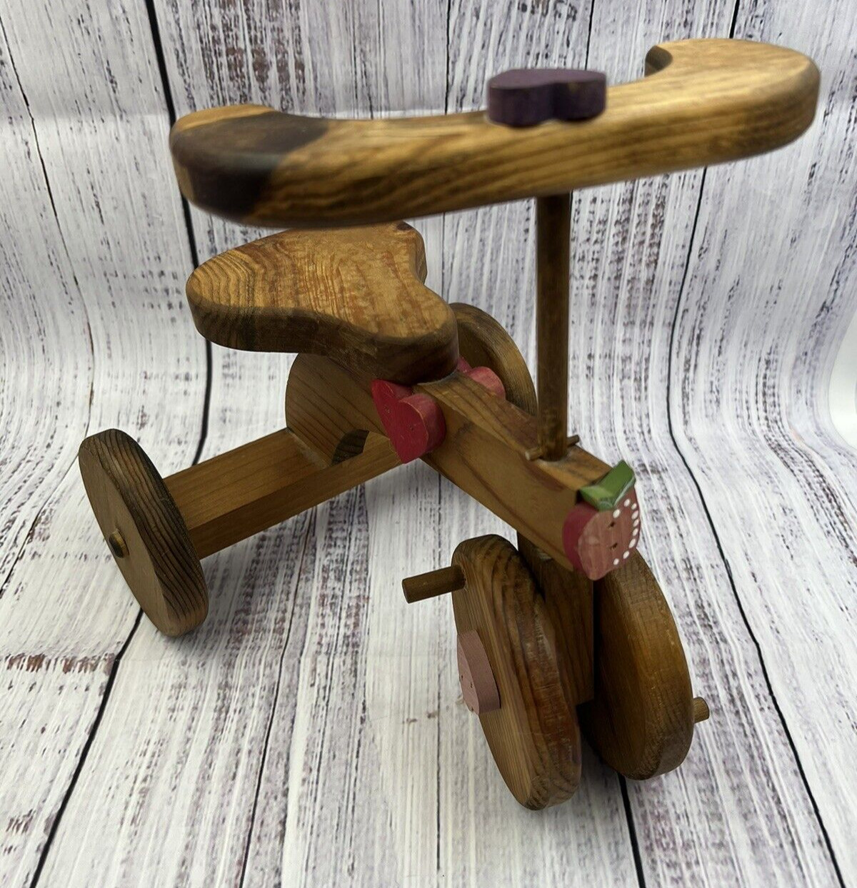 Vintage Small Wood Decorative Tricycle Bike Scooter For Dolls/Plush Apple Hearts